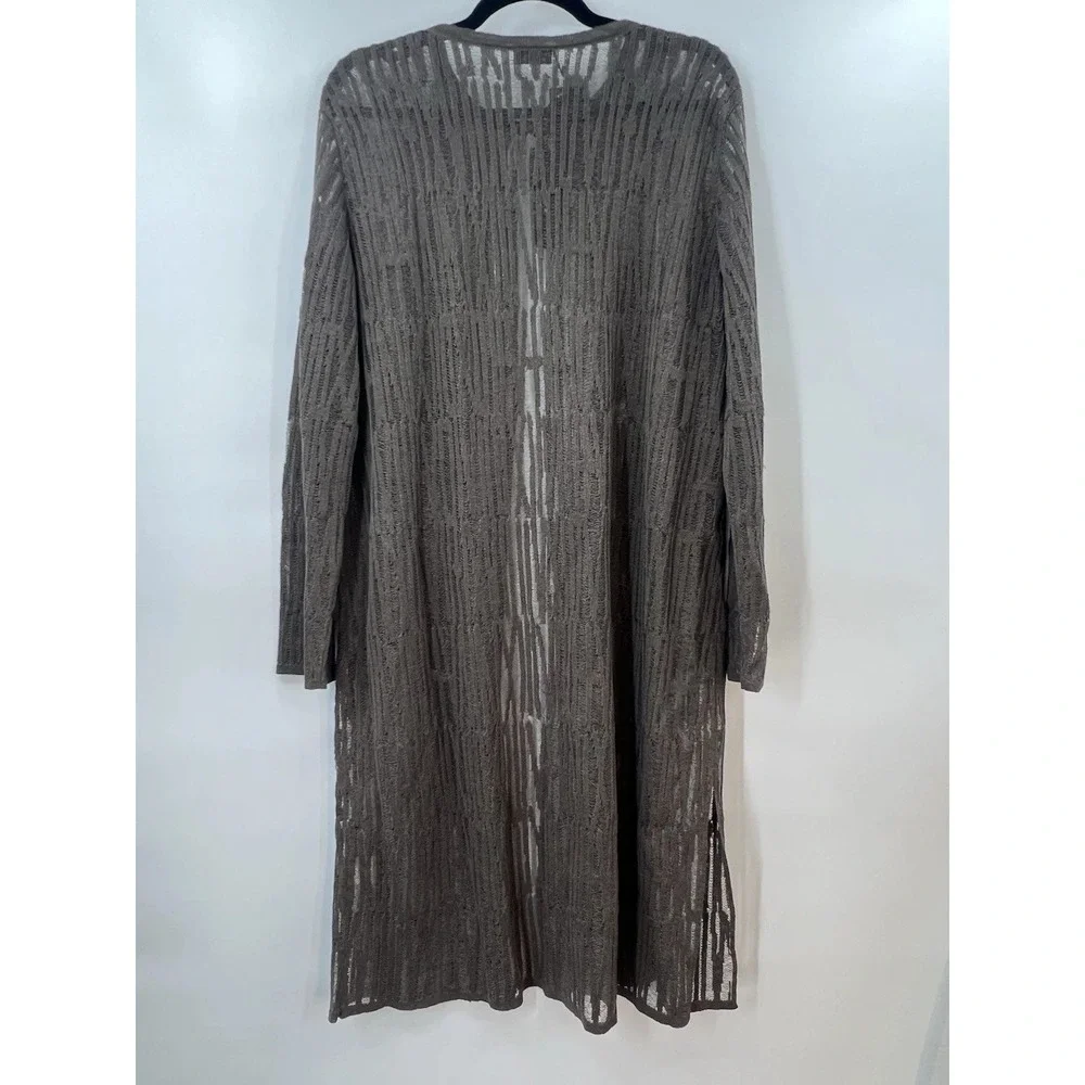 NWT Akris Cardigan Womens 14 Brown Linen Open Long Sleeve Mesh Duster Luxury